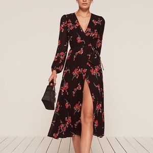 Reformation Nicole Wrap Dress in Red Rose XS Petite